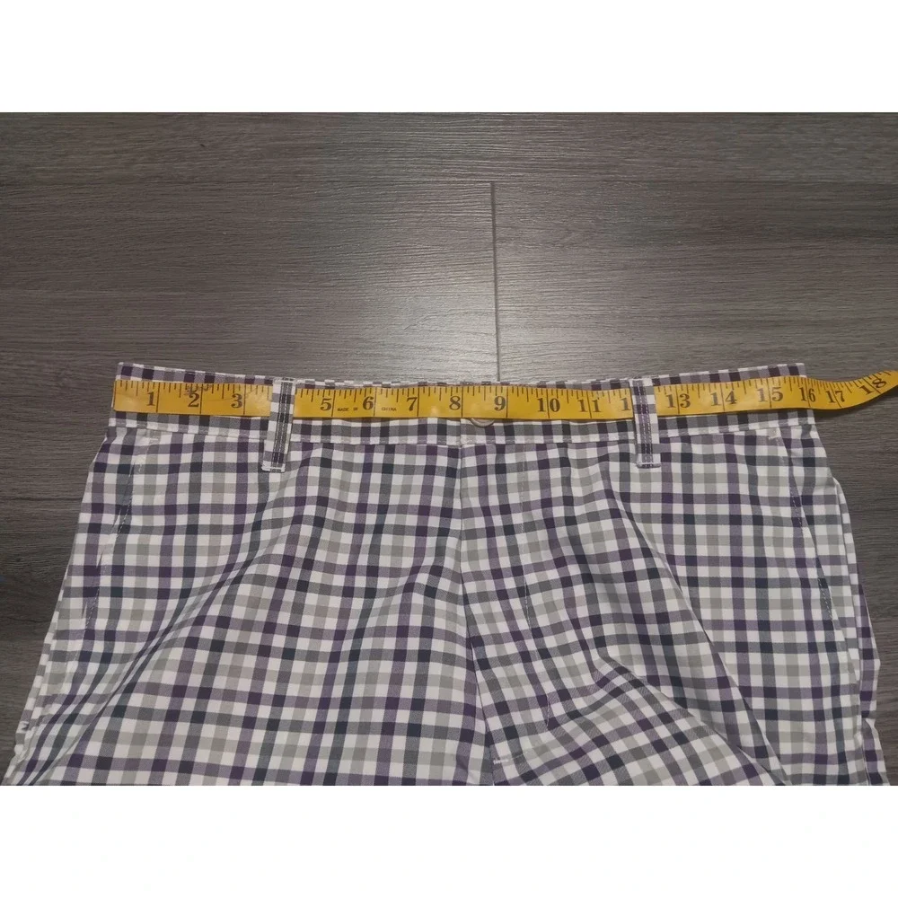 Izod Men's Black‎ Purple Gray Gingham Plaid Golf Pants Size 32x32 Actual 32x31